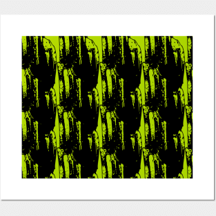 Black abstraction on a bright green background Posters and Art